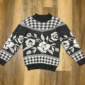 Vtg Parkway Knits Rose Buffalo Check Sweater Womens M Pullover USA 80s Retro